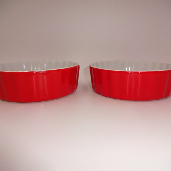 2 Round Royal Norfolk Red & White Ribbed Mini Casserole Dishes Baking Quiche - Picture 4 of 7